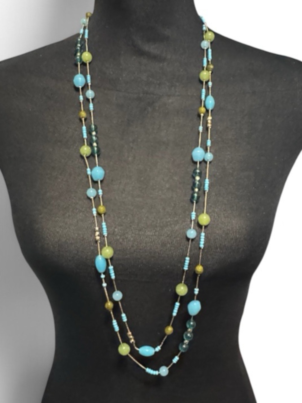 Layered Blue and Green Bead Necklace - Women Jewelry